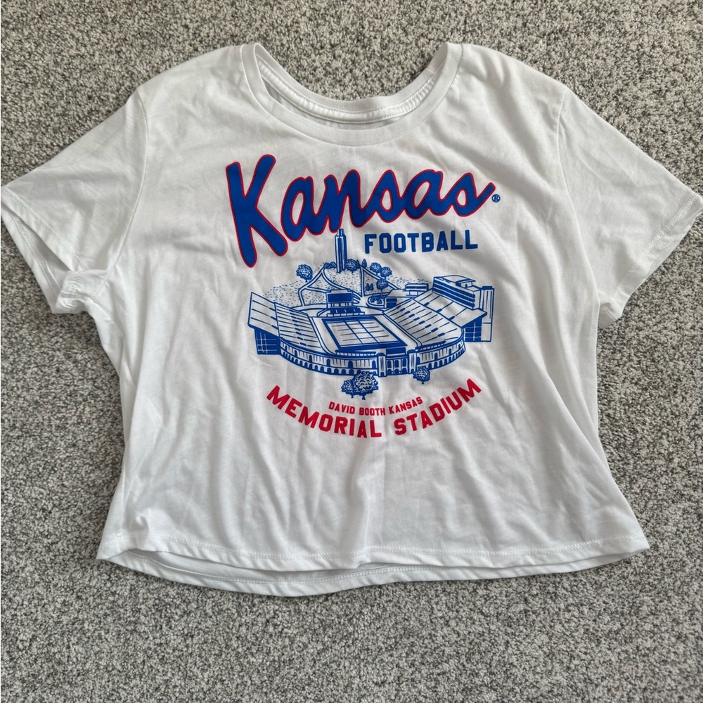 Kansas Football Memorial Stadium White Crop Top